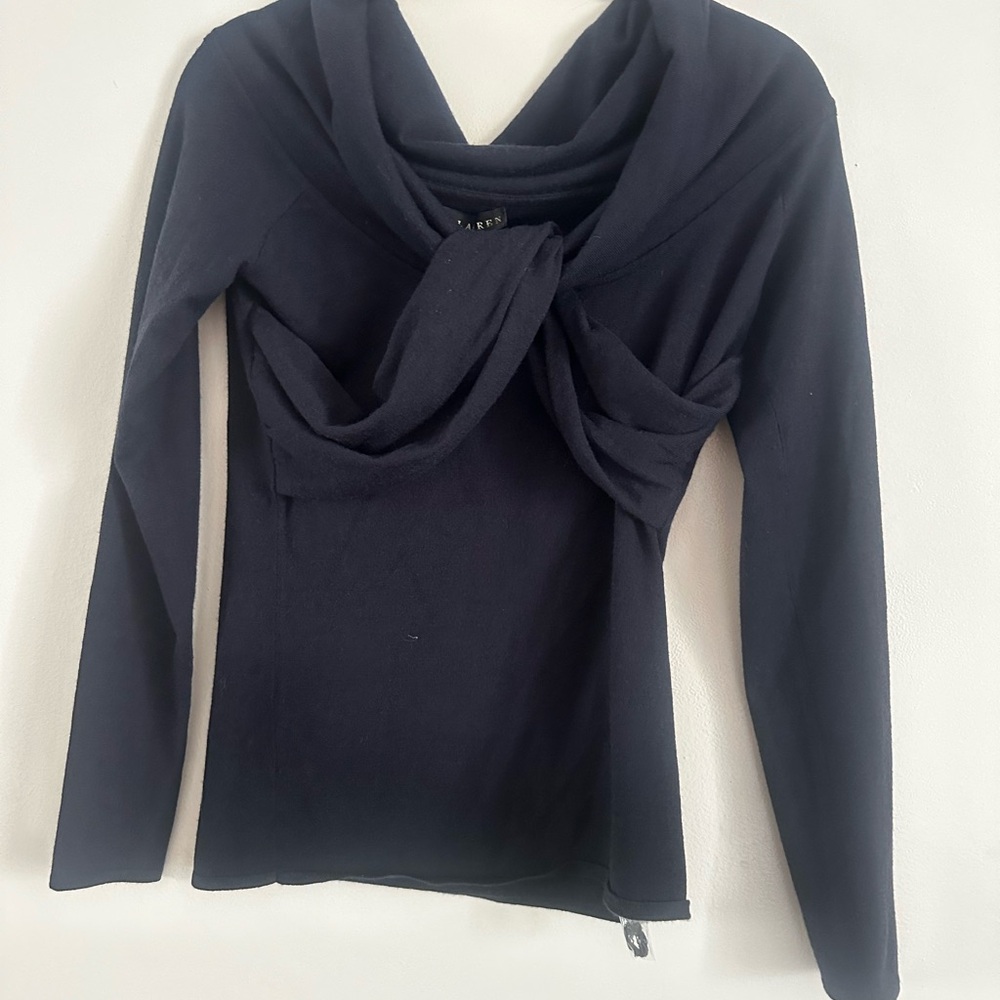 Ralph Lauren Twist-Front Long Sleeve Top Black Label